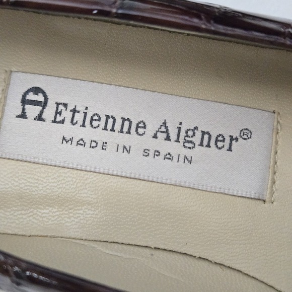 Etienne Aigner Sz 6.5 Sarah Pump‎ Croc Embossed Leather Made in Spain Block Heel - Picture 11 of 11